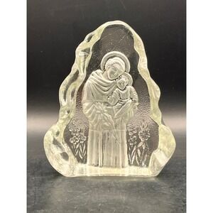 St. Anthony & Child Religious Figure Clear Glass Paperweight Decoration 4" Tall‎